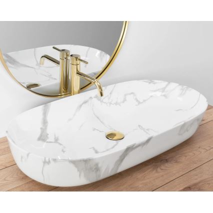 REA-U8403 - Tvättställ för bänkskiva CLEO 41x81 cm, keramik/marmordekor