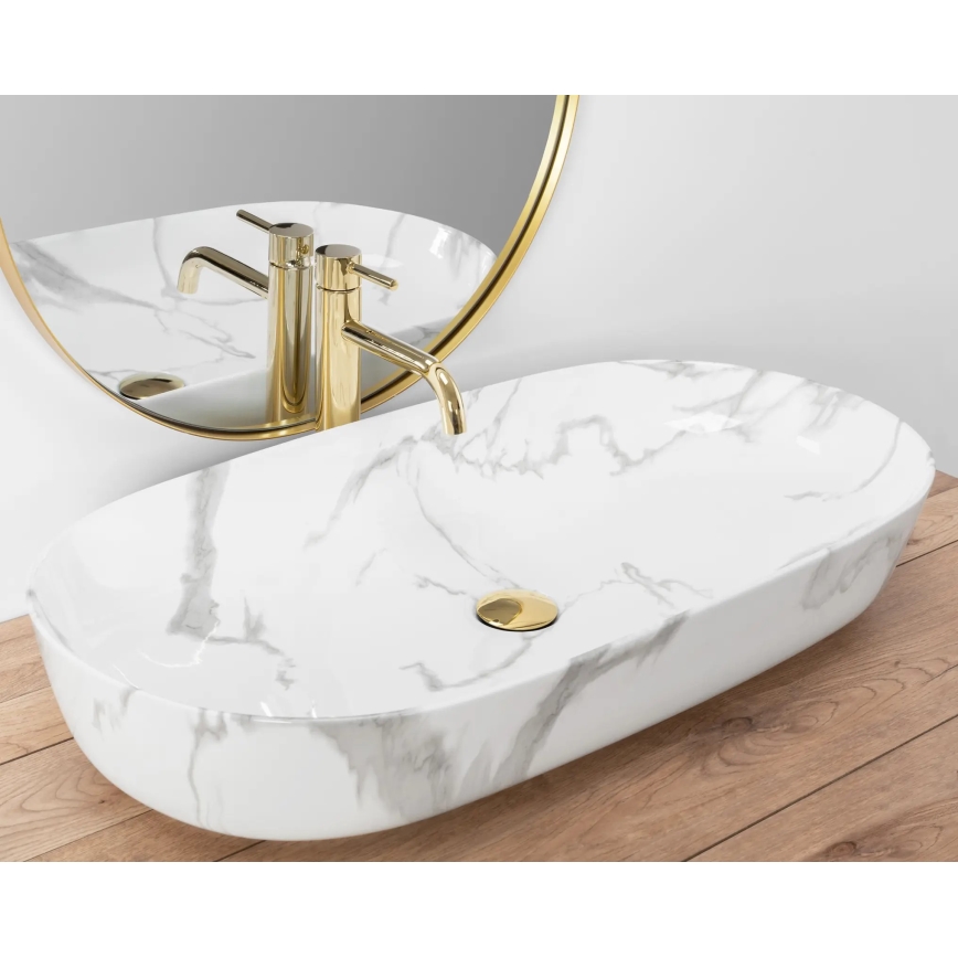REA-U8403 - Tvättställ för bänkskiva CLEO 41x81 cm, keramik/marmordekor