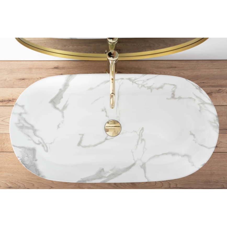 REA-U8403 - Tvättställ för bänkskiva CLEO 41x81 cm, keramik/marmordekor