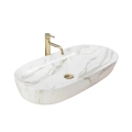 REA-U8404 - CLEO tvättställ för bänkskiva 41x81 cm, keramik/vit med marmordekor