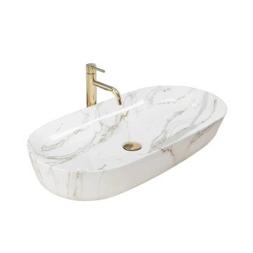 REA-U8404 - CLEO tvättställ för bänkskiva 41x81 cm, keramik/vit med marmordekor