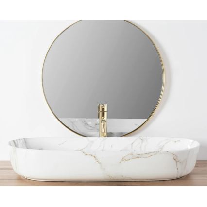 REA-U8404 - CLEO tvättställ för bänkskiva 41x81 cm, keramik/vit med marmordekor