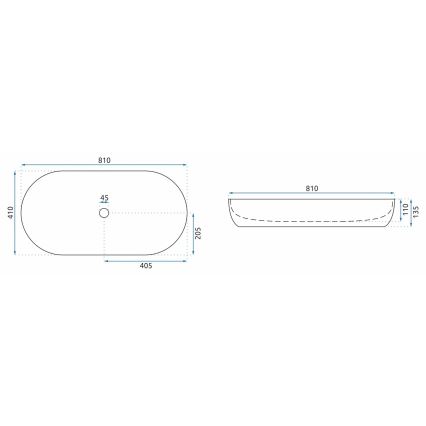 REA-U8404 - CLEO tvättställ för bänkskiva 41x81 cm, keramik/vit med marmordekor