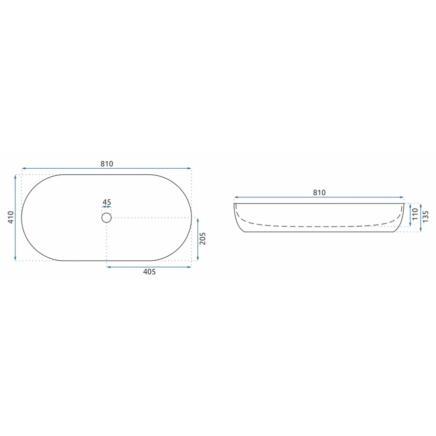 REA-U8404 - CLEO tvättställ för bänkskiva 41x81 cm, keramik/vit med marmordekor