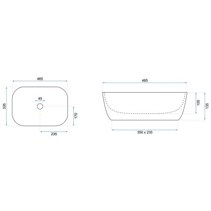 REA-U8470 - Tvättställ för bänkskiva BELINDA 33,5x46,5 cm i keramik/matt svart