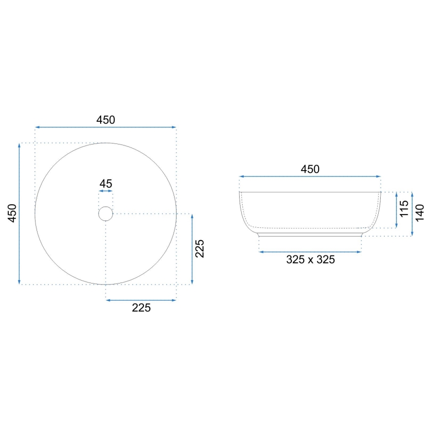 REA-U8493 - Tvättställ för bänkskiva ELMA Ø 45 cm, keramik/blank vit
