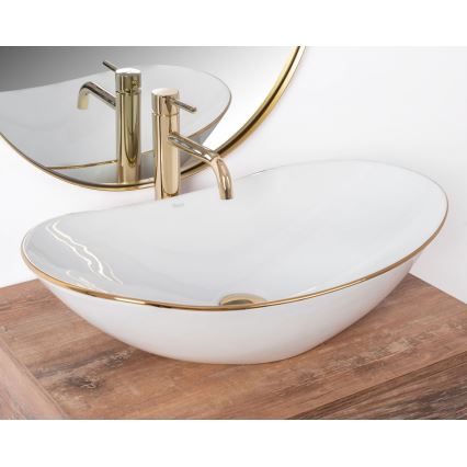 REA-U8570 - Tvättställ för bänkskiva ROYAL 36x62 cm keramik/blank vit/guld