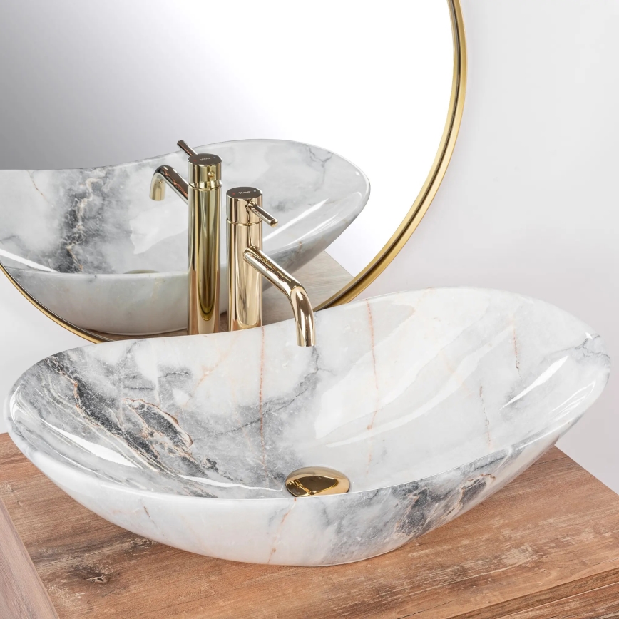 REA-U8596 - Tvättställ för bänkskiva ROYAL 36 x 62,5 cm, keramik, vit/grå, stensimitation