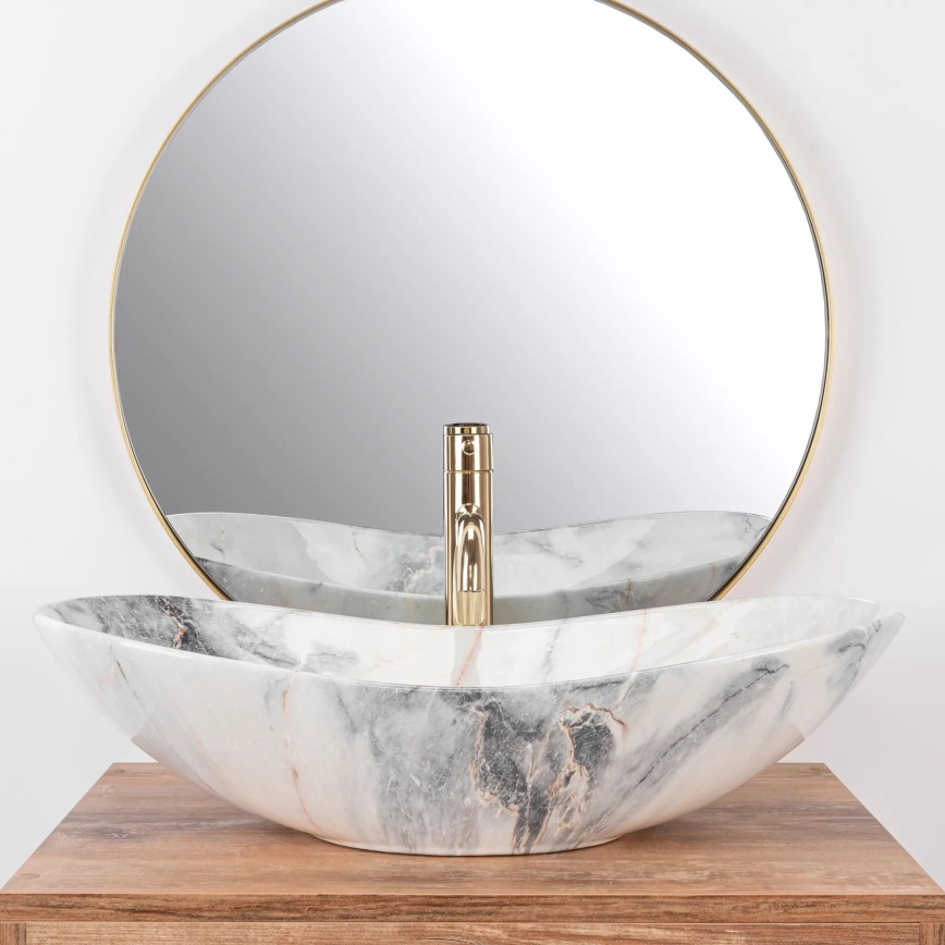 REA-U8596 - Tvättställ för bänkskiva ROYAL 36 x 62,5 cm, keramik, vit/grå, stensimitation
