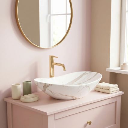 REA-U8598 - Tvättställ för bänkskiva ROYAL 36x60,5 cm, keramik med marmormönster