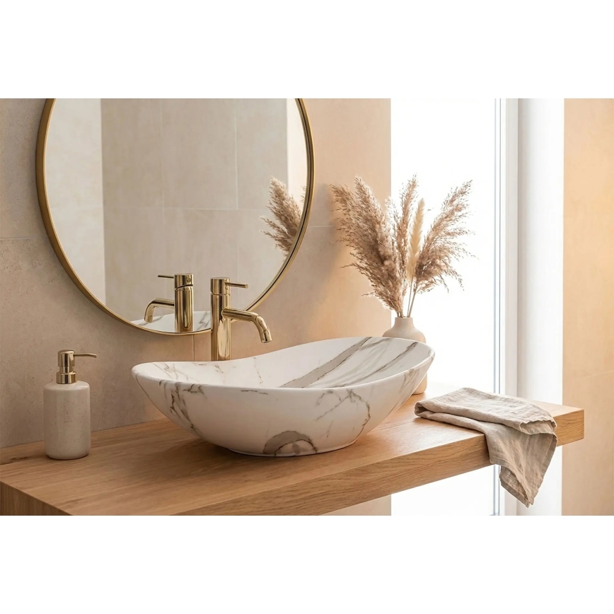 REA-U8598 - Tvättställ för bänkskiva ROYAL 36x60,5 cm, keramik med marmormönster