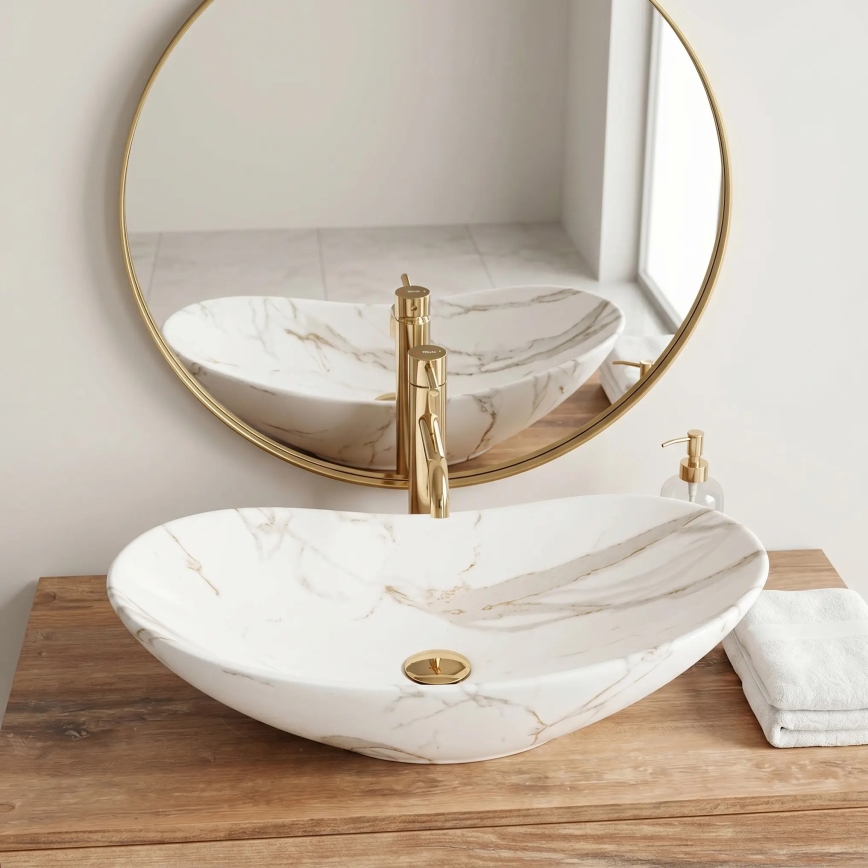 REA-U8598 - Tvättställ för bänkskiva ROYAL 36x60,5 cm, keramik med marmormönster