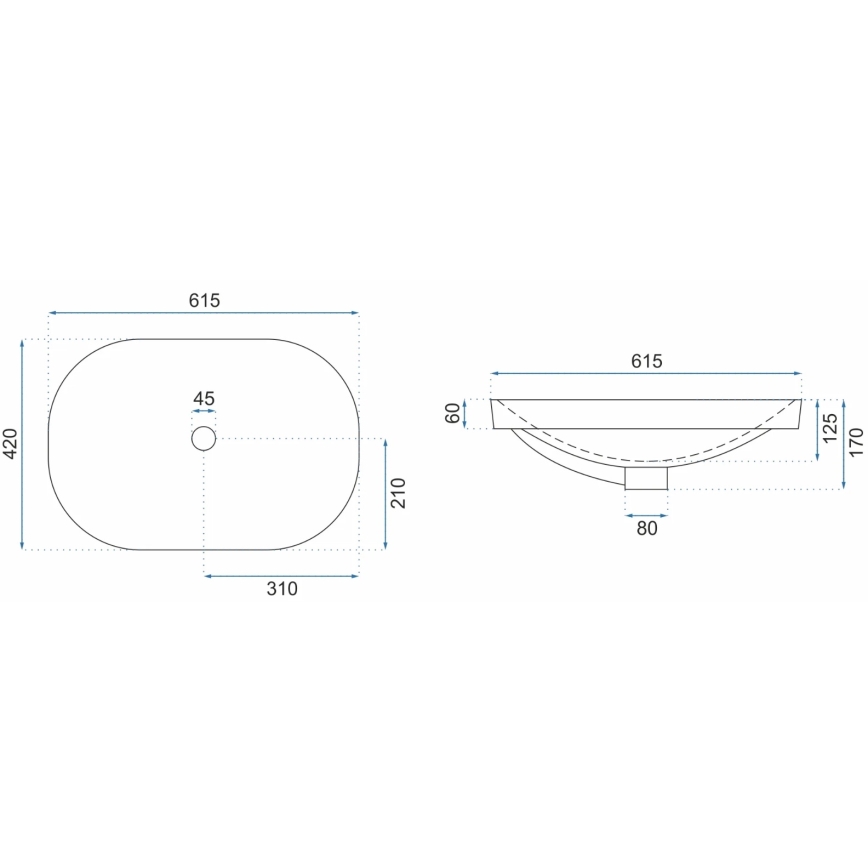 REA-U8700 - Ovanpåliggande tvättställ ARLETA 42x61,5 cm keramik/högblank vit