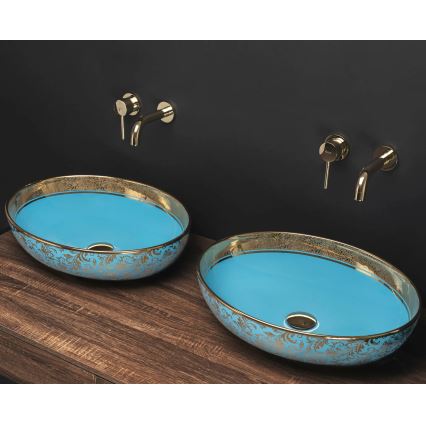 REA-U8709 - Tvättställ för bänkskiva MARGOT 40x52 cm keramik/blå/guld