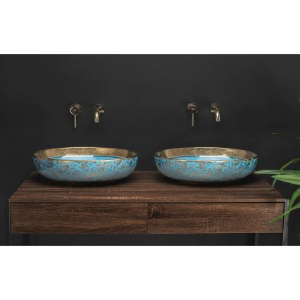 REA-U8709 - Tvättställ för bänkskiva MARGOT 40x52 cm keramik/blå/guld