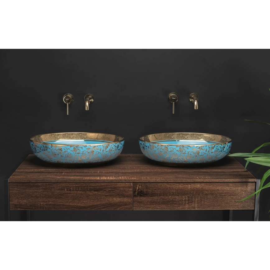 REA-U8709 - Tvättställ för bänkskiva MARGOT 40x52 cm keramik/blå/guld