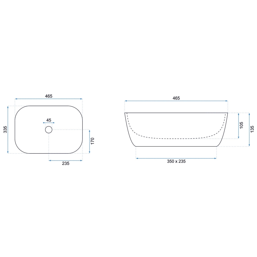 REA-U8736 - Tvättställ för bänkskiva BELINDA 33,5x46,5 cm keramik/vit/guld