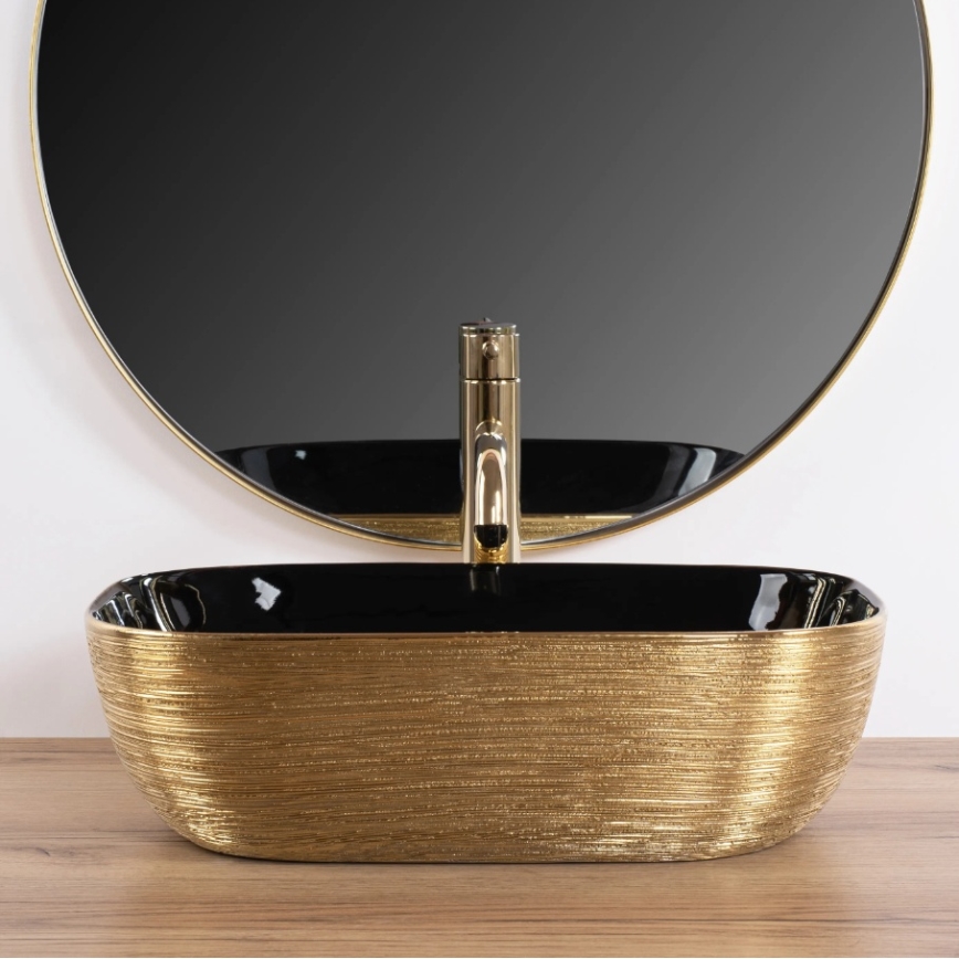 REA-U8780 - Tvättställ för bänkskiva BELINDA 33x46,5 cm keramik/svart/guld