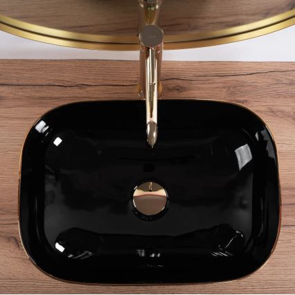 REA-U8780 - Tvättställ för bänkskiva BELINDA 33x46,5 cm keramik/svart/guld