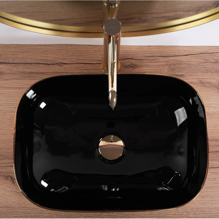 REA-U8780 - Tvättställ för bänkskiva BELINDA 33x46,5 cm keramik/svart/guld