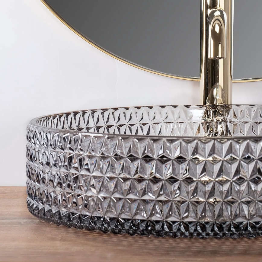 REA-U8880 - Tvättställ för bänkskiva CRISTAL Ø 39 cm glas/rökgrå