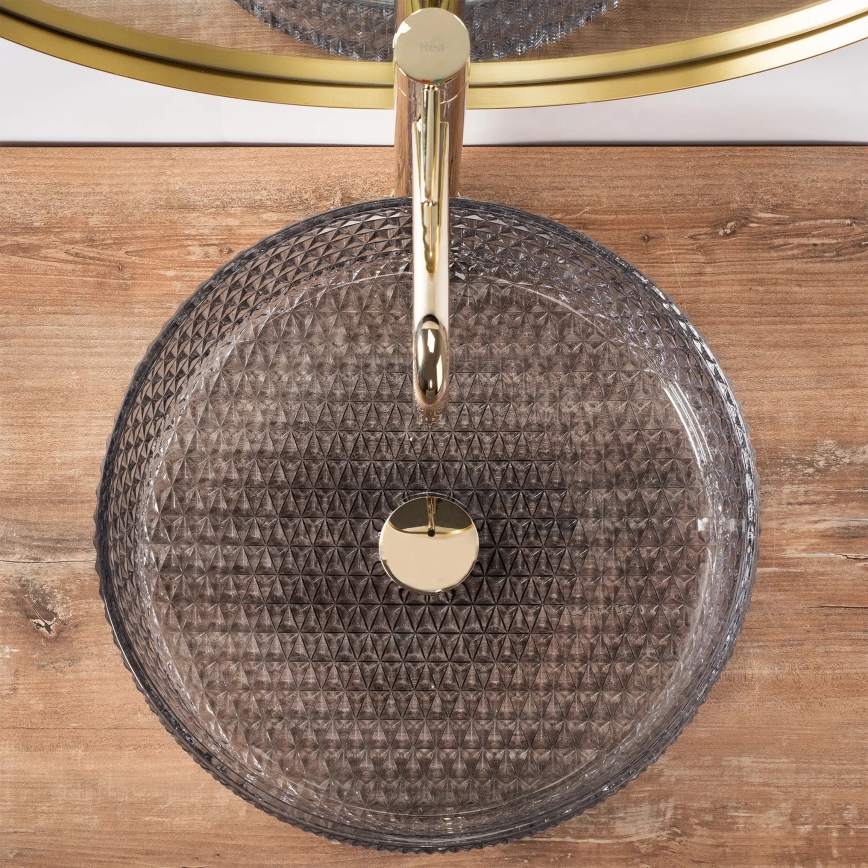 REA-U8880 - Tvättställ för bänkskiva CRISTAL Ø 39 cm glas/rökgrå