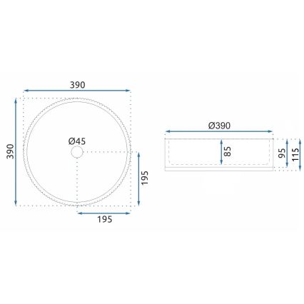 REA-U8880 - Tvättställ för bänkskiva CRISTAL Ø 39 cm glas/rökgrå