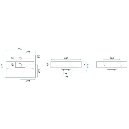 REA-U8901 - Påliggande tvättställ GOYA 37x60 cm mattvit