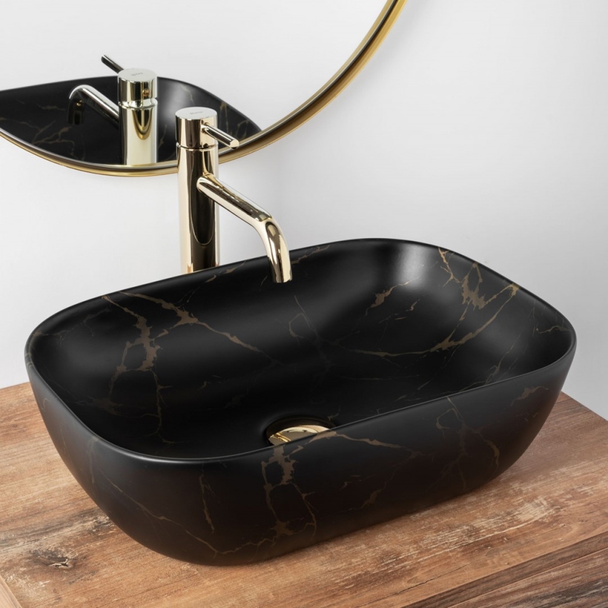 REA-U8908 - Tvättställ för bänkskiva BELINDA 33,5x46,5 cm keramik/svart/marmordekor