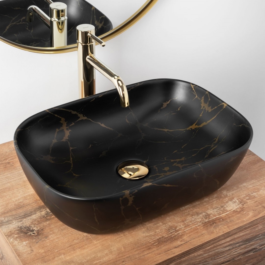 REA-U8908 - Tvättställ för bänkskiva BELINDA 33,5x46,5 cm keramik/svart/marmordekor