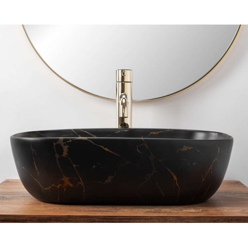 REA-U8908 - Tvättställ för bänkskiva BELINDA 33,5x46,5 cm keramik/svart/marmordekor