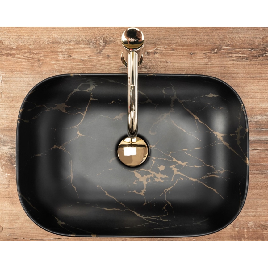 REA-U8908 - Tvättställ för bänkskiva BELINDA 33,5x46,5 cm keramik/svart/marmordekor