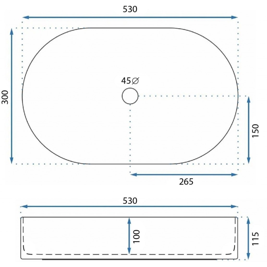 REA-U9108 - Tvättställ för bänkskiva LAYLA 30x53 cm keramik/högblank vit