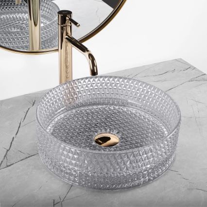 REA-U9615 - Handfat för bänkskiva CRISTAL Ø 35,5 cm glas/grå