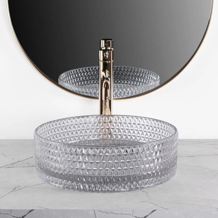 REA-U9615 - Handfat för bänkskiva CRISTAL Ø 35,5 cm glas/grå