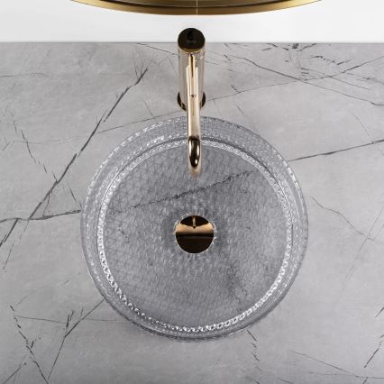 REA-U9615 - Handfat för bänkskiva CRISTAL Ø 35,5 cm glas/grå