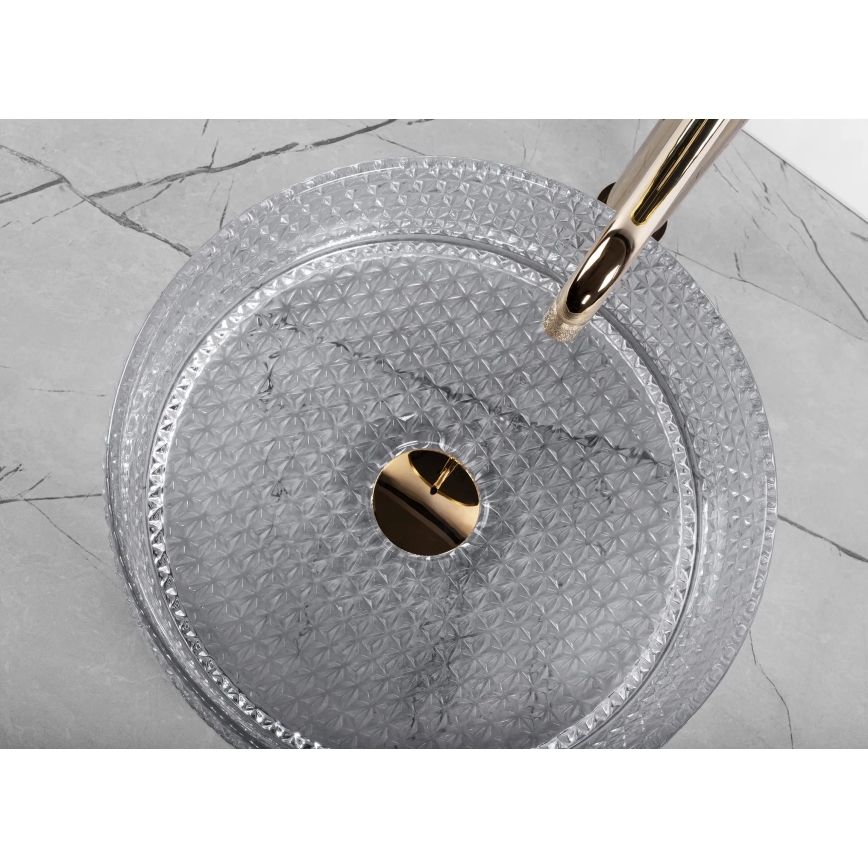 REA-U9615 - Handfat för bänkskiva CRISTAL Ø 35,5 cm glas/grå