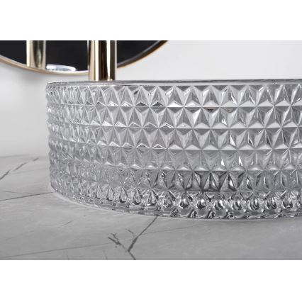 REA-U9615 - Handfat för bänkskiva CRISTAL Ø 35,5 cm glas/grå