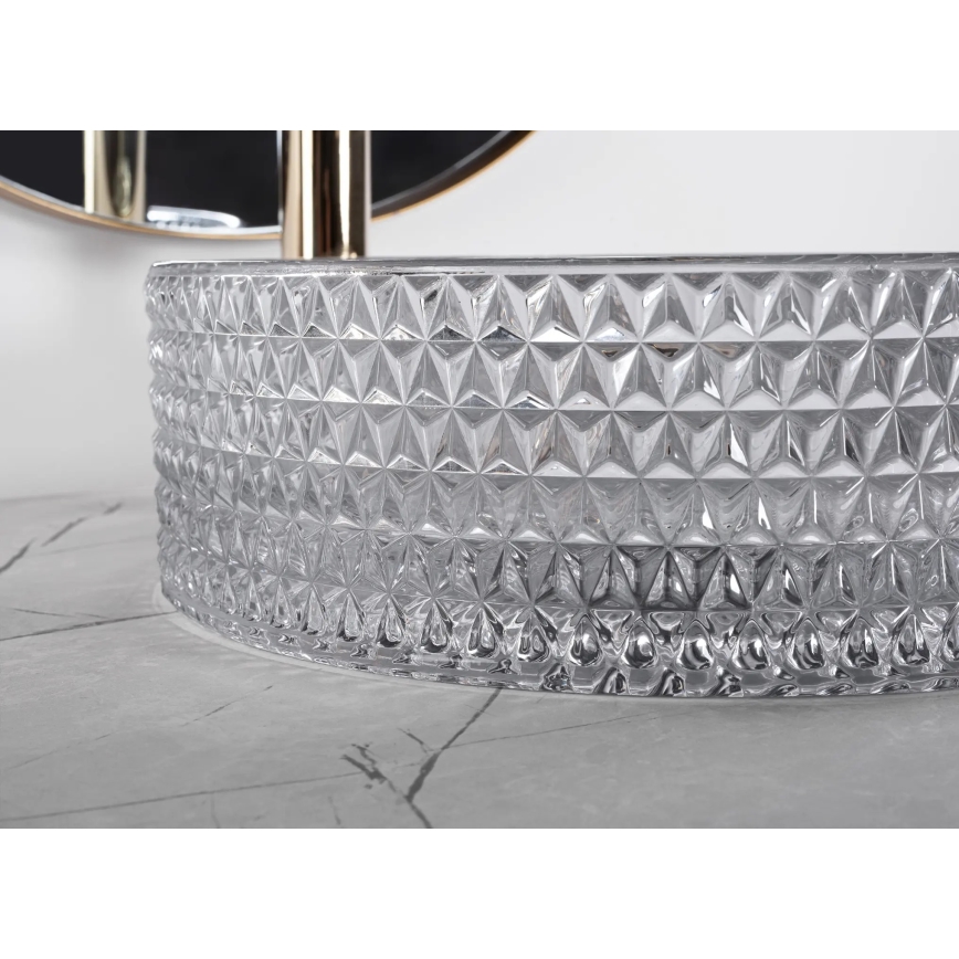 REA-U9615 - Handfat för bänkskiva CRISTAL Ø 35,5 cm glas/grå