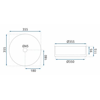 REA-U9615 - Handfat för bänkskiva CRISTAL Ø 35,5 cm glas/grå
