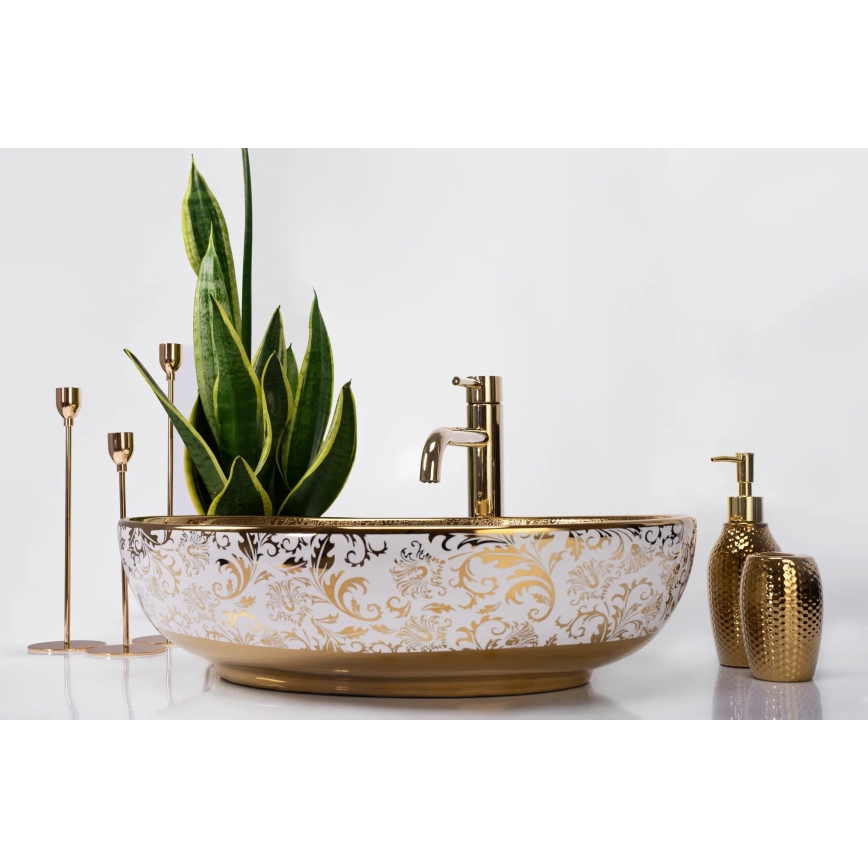 REA-U9650 - Påliggande tvättställ MARGOT 40x52 cm keramik/vit/guld