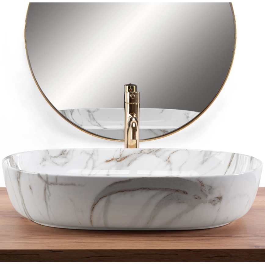 REA-U9656 - Tvättställ för bänkskiva CLEO 41x60,5 cm keramik/marmordekor