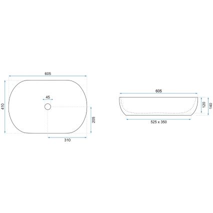 REA-U9656 - Tvättställ för bänkskiva CLEO 41x60,5 cm keramik/marmordekor