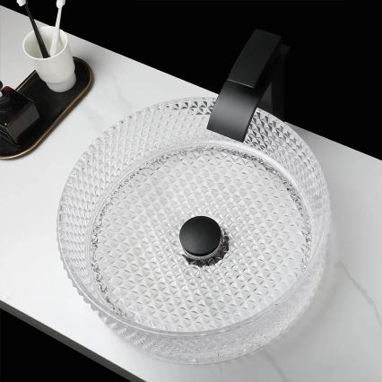 REA-U9670 - Tvättställ för bänkskiva CRISTAL Ø 35,5 cm, klarglas