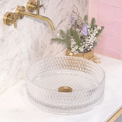 REA-U9670 - Tvättställ för bänkskiva CRISTAL Ø 35,5 cm, klarglas