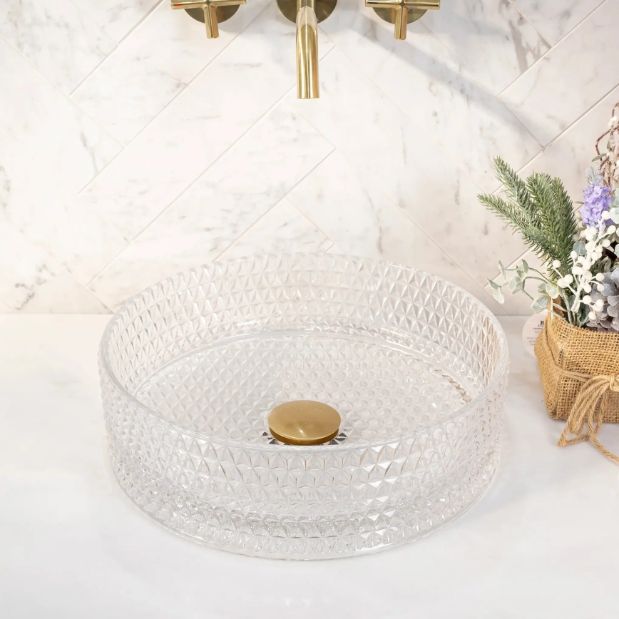 REA-U9670 - Tvättställ för bänkskiva CRISTAL Ø 35,5 cm, klarglas