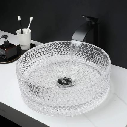 REA-U9670 - Tvättställ för bänkskiva CRISTAL Ø 35,5 cm, klarglas