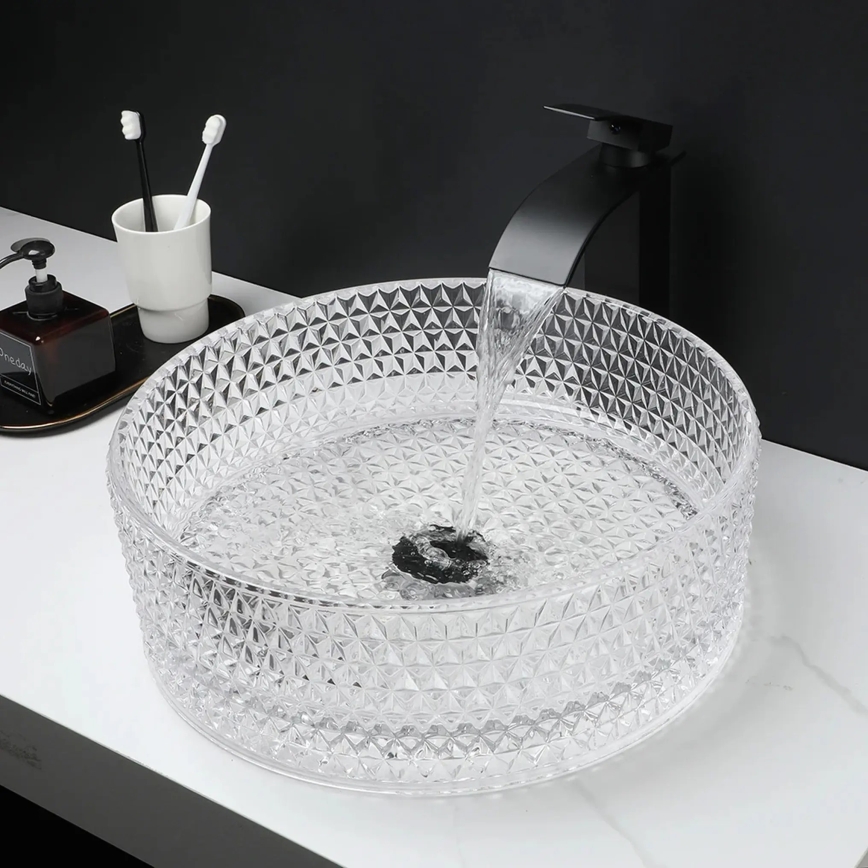 REA-U9670 - Tvättställ för bänkskiva CRISTAL Ø 35,5 cm, klarglas