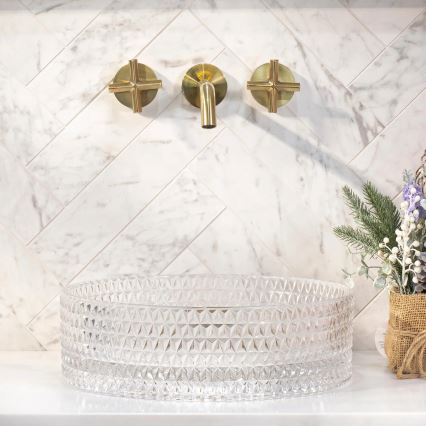 REA-U9670 - Tvättställ för bänkskiva CRISTAL Ø 35,5 cm, klarglas