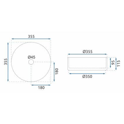 REA-U9670 - Tvättställ för bänkskiva CRISTAL Ø 35,5 cm, klarglas